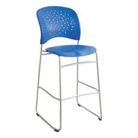 Safco 6806BU Reve Blue Plastic Stackable Bistro Chair with Sled Base