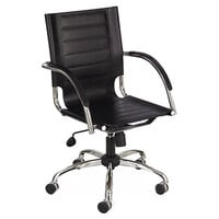 Safco 3456BL Flaunt Black Mid-Back Leather Manager's Chair with Arms and Chrome Frame