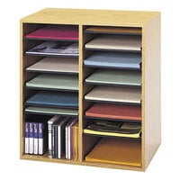 Safco 9422MO Medium Oak 16-Section Wood / Laminate File and CD Organizer - 19 1/2 inch x 11 3/4 inch x 21 inch