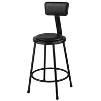National Public Seating 6424B-10 24 inch Black Round Padded Lab Stool with Adjustable Padded Backrest