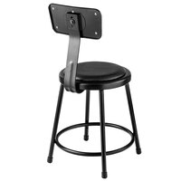 National Public Seating 6418B-10 18 inch Black Round Padded Lab Stool with Adjustable Padded Backrest