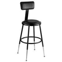 National Public Seating 6418HB-10 19 inch - 27 inch Black Adjustable Round Padded Lab Stool with Adjustable Padded Backrest
