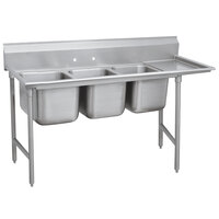 Advance Tabco 9-83-60-24 Super Saver Three Compartment Pot Sink with One Drainboard - 95 inch - Right Drainboard