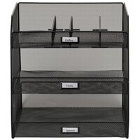 Safco 3293BL Onyx Black 3-Compartment Steel Mesh Breakroom Organizer - 14 5/8" x 11 3/4" x 15"