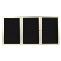 Aarco Enclosed Hinged Locking 3 Door Powder Coated Ivory Aluminum Outdoor Directory Board with Black Letter Board