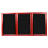Aarco Enclosed Hinged Locking 3 Door Powder Coated Red Aluminum Outdoor Directory Board with Black Letter Board