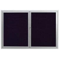 Aarco OADC4872 48" x 72" Enclosed Hinged Locking 2 Door Satin Anodized Finish Aluminum Outdoor Directory Board with Black Letter Board