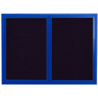 Aarco OADC4860B 48" x 60" Enclosed Hinged Locking 2 Door Powder Coated Blue Aluminum Outdoor Directory Board with Black Letter Board
