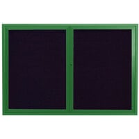 Aarco Enclosed Hinged Locking 2 Door Powder Coated Green Aluminum Outdoor Directory Board with Black Letter Board