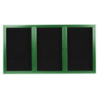 Aarco OADC4896-3G 48" x 96" Enclosed Hinged Locking 3 Door Powder Coated Green Aluminum Outdoor Directory Board with Black Letter Board