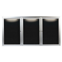 Aarco Enclosed Hinged Locking 3 Door Satin Anodized Aluminum Outdoor Lighted Message Center with Black Letter Board