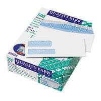 Quality Park 24524 #9 8 7/8 inch x 3 7/8 inch White Gummed Seal Security Tinted Check Envelope with 2 Windows - 500/Box
