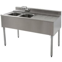 Eagle Group B4R-2-22 48 inch Underbar Sink with Two Compartments and Right Drainboard