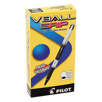 Pilot 35470 VBall Grip Black Ink with Black / White Barrel 0.5mm Roller Ball Stick Pen - 12/Pack