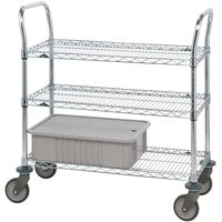 Metro 3SPN53PS Super Erecta Stainless Steel Three Shelf Heavy Duty Utility Cart with Polyurethane Casters - 24 inch x 36 inch x 39 inch