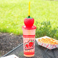 32 oz. Sparkle Strawberry Top Souvenir Cup with Lid and Straw - 70/Case