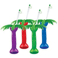 16 oz. Assorted Color Palm Tree Yarder with Lid and Straw - 40/Case