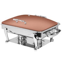 Eastern Tabletop 3935SCP Crown 8 Qt. Rectangular Copper Coated Stainless Steel Induction Chafer with Freedom Stand and Hinged Dome Cover