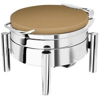 Eastern Tabletop 3978SRZ Jazz Swing 6 Qt. Bronze Coated Stainless Steel Round Chafer with Pillar'd Stand and Hinged Dome Cover