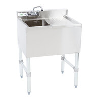Regency 1 Bowl Underbar Sink with Drainboard and Faucet - 24 inch x 18 3/4 inch - Right Drainboard