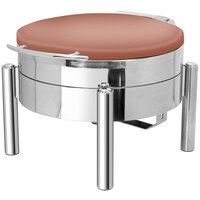 Eastern Tabletop 3979SCP Jazz Swing 4 Qt. Copper Coated Stainless Steel Round Chafer with Pillar'd Stand and Hinged Dome Cover
