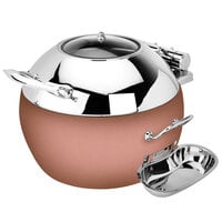 Eastern Tabletop 39311GCP Crown 11 Qt. Stainless Steel Round Induction Soup Chafer with Copper Base and Hinged Glass Dome Cover