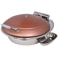 Eastern Tabletop 3938CP Crown 6 Qt. Round Copper Coated Stainless Steel Induction Chafer with Hinged Dome Lid