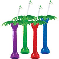24 oz. Assorted Color Palm Tree Yarder with Lid and Straw - 35/Case