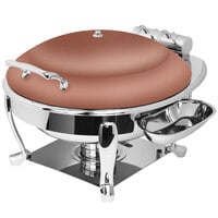 Eastern Tabletop 3938SCP Crown 6 Qt. Round Copper Coated Stainless Steel Induction Chafer with Freedom Stand and Hinged Dome Cover