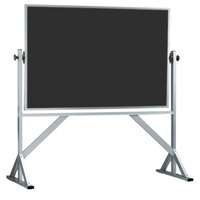 Aarco ACB4872B 48 inch x 72 inch Reversible Free Standing Black Composition Chalkboard / Natural Cork Board with Satin Anodized Aluminum Frame