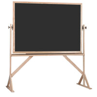 Aarco RBC4260B 42 inch x 60 inch Reversible Free Standing Black Composition Chalkboard / Natural Cork Board with Solid Oak Wood Frame