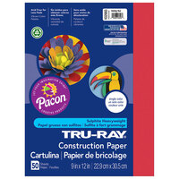 Pacon 102993 Tru-Ray 9 inch x 12 inch Holiday Red Pack of 76# Construction Paper - 50 Sheets