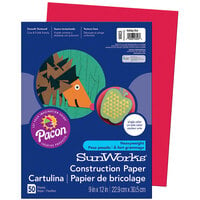 SunWorks 9903 9 inch x 12 inch Holiday Red Pack of 58# Construction Paper - 50 Sheets