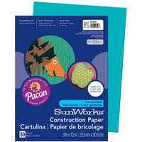 SunWorks 7703 9" x 12" Turquoise Pack of 58# Construction Paper - 50 Sheets