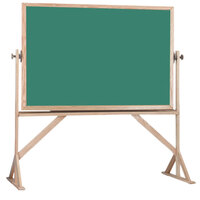 Aarco RBC4872G 48 inch x 72 inch Reversible Free Standing Green Composition Chalkboard / Natural Cork Board with Solid Oak Wood Frame