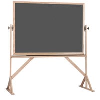 Aarco RS4260S 42" x 60" Reversible Free Standing Slate Gray Porcelain Chalkboard with Solid Oak Wood Frame
