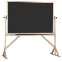Aarco RBC4872B 48 inch x 72 inch Reversible Free Standing Black Composition Chalkboard / Natural Cork Board with Solid Oak Wood Frame