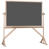 Aarco RS4872S 48" x 72" Reversible Free Standing Slate Gray Porcelain Chalkboard with Solid Oak Wood Frame