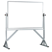 Aarco WARC4872 48 inch x 72 inch Reversible Free Standing White Melamine Markerboard with Satin Anodized Aluminum Frame