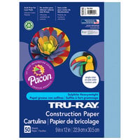 Pacon 103016 Tru-Ray 9 inch x 12 inch Sky Blue Pack of 76# Construction Paper - 50 Sheets