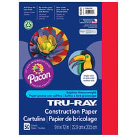 Pacon 103431 Tru-Ray 9 inch x 12 inch Festive Red Pack of 76# Construction Paper - 50 Sheets