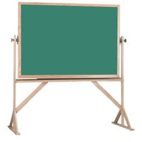 Aarco RC4260G 42 inch x 60 inch Reversible Free Standing Green Composition Chalkboard with Solid Oak Wood Frame