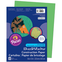 SunWorks 9603 9 inch x 12 inch Bright Green Pack of 58# Construction Paper - 50 Sheets