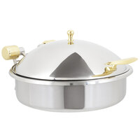 Vollrath 46121 6 Qt. Intrigue Solid Top Round Induction Chafer with Brass Trim and Stainless Steel Food Pan