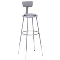 National Public Seating 6430HB 31" - 39" Gray Adjustable Round Padded Lab Stool with Adjustable Padded Backrest