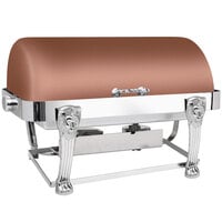 Eastern Tabletop 3114LHCP Lion Head 8 Qt. Rectangular Copper Coated Stainless Steel Roll Top Chafer