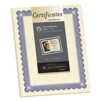 Southworth CT1R 8 1/2" x 11" Ivory Foil-Enhanced Pack of 24# Parchment Certificate Paper with Blue / Silver Foil - 15 Sheets