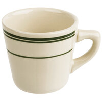 World Tableware VIC-1 Viceroy 7 oz. Ivory (American White) Rolled Edge Stoneware Tall Cup with Green Bands - 36/Case