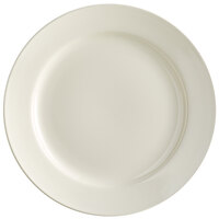 Choice 10 1/2" Ivory (American White) Wide Rim Rolled Edge Stoneware Plate - 12/Case
