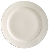 Acopa 10 1/2" Ivory (American White) Wide Rim Rolled Edge Stoneware Plate - 12/Case
